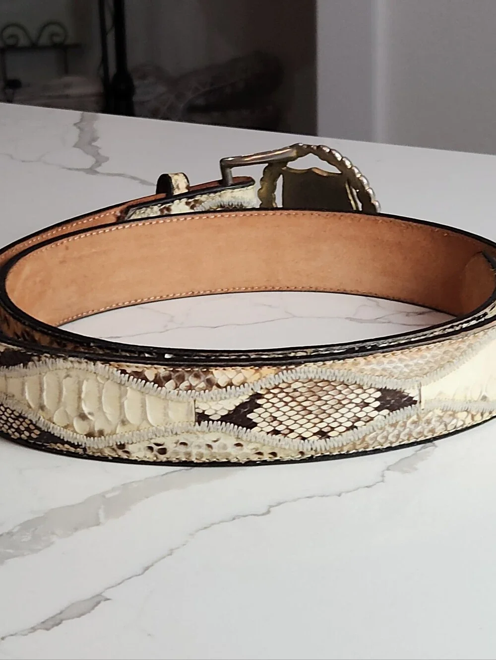 Vintage Snakeskin Western Belt with Patriotic Buckle